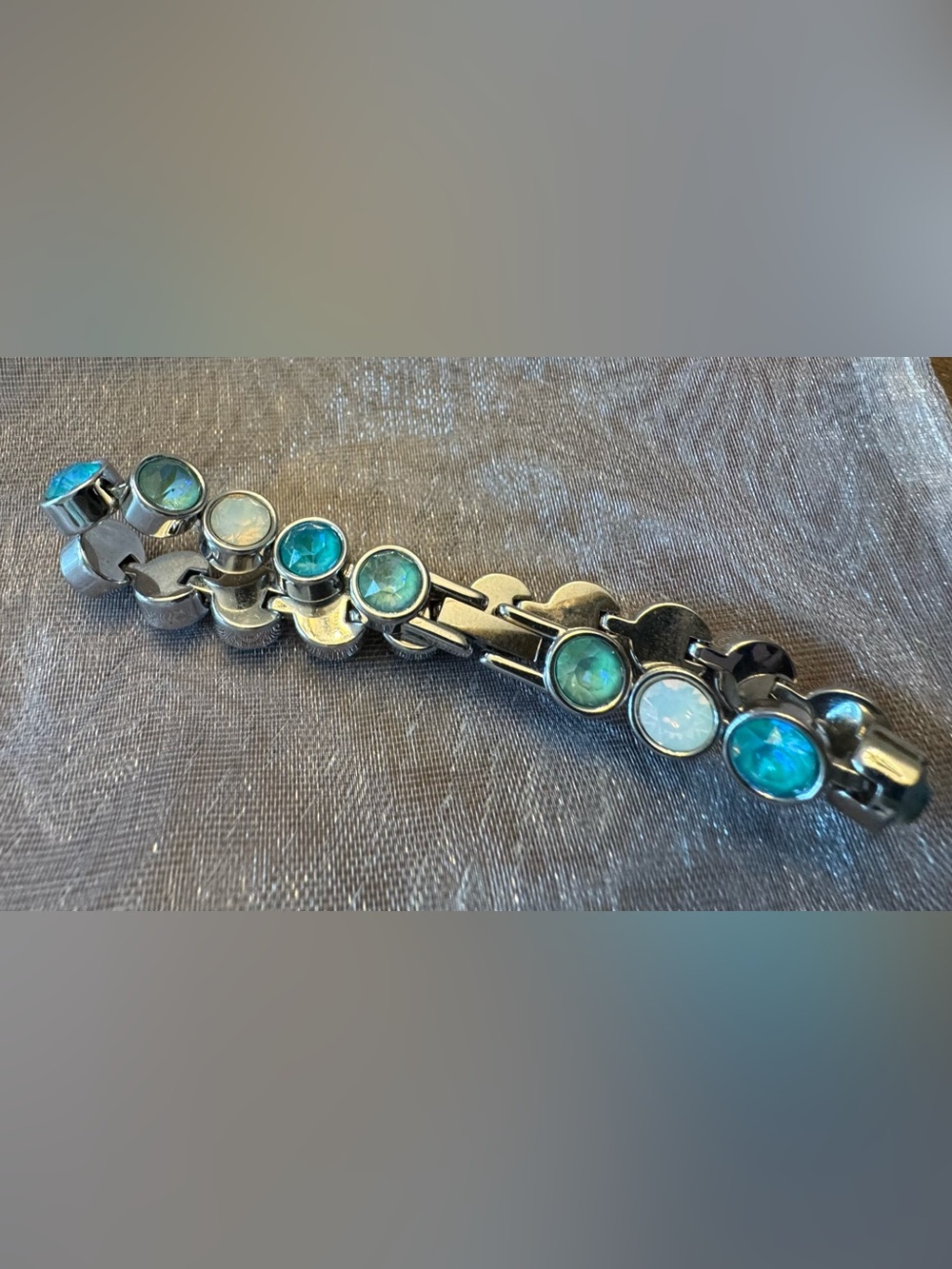 Touchstone Crystal Silver-Tone Bracelet with Teal and Aqua Stones